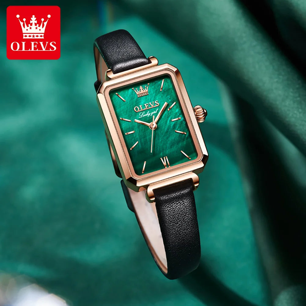 OLEVS 6624 Original Women Watch Luxury Top Green Square Waterproof Clock Fashion Elegant Brand Women Quartz Watch Reloj Mujer by Dralexda Shop