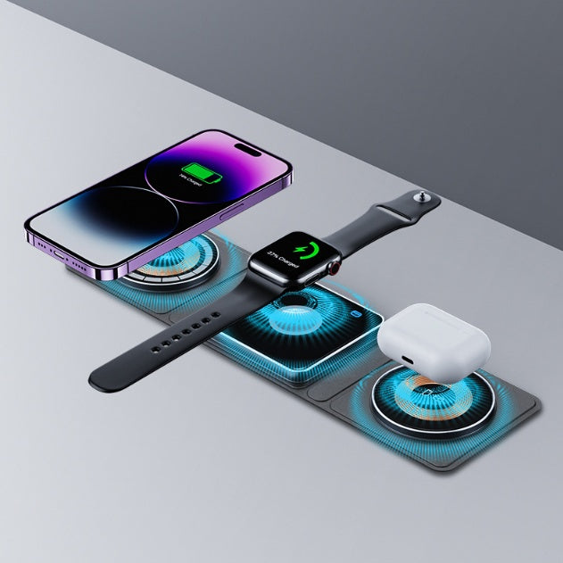 3 In 1 Magnetic Folding Wireless Charger Station For Apple Watch AirPods Phone by Baldwin Baby Company
