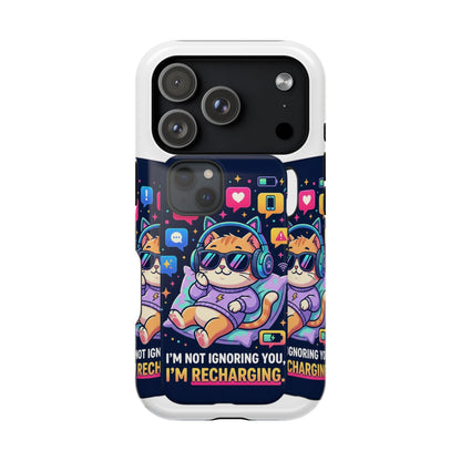 Phone Case — “I’m Not Ignoring You, I’m Recharging” Cute Gaming Cat Magnetic Impact Case by Printify