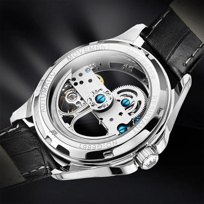 OLEVS Luxury Men Watches Automatic Mechanical Wristwatch Skeleton Design Waterproof Leather Strap Male Watch Reloj Hombre by Dralexda Shop