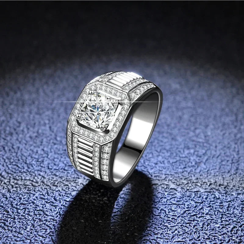 Platinum PT950 Men's Luxury Eternal 18K White Gold Rings With Credentials 1 Carat VVS D Color Diamond Moissanite Wedding Rings by Dralexda Shop