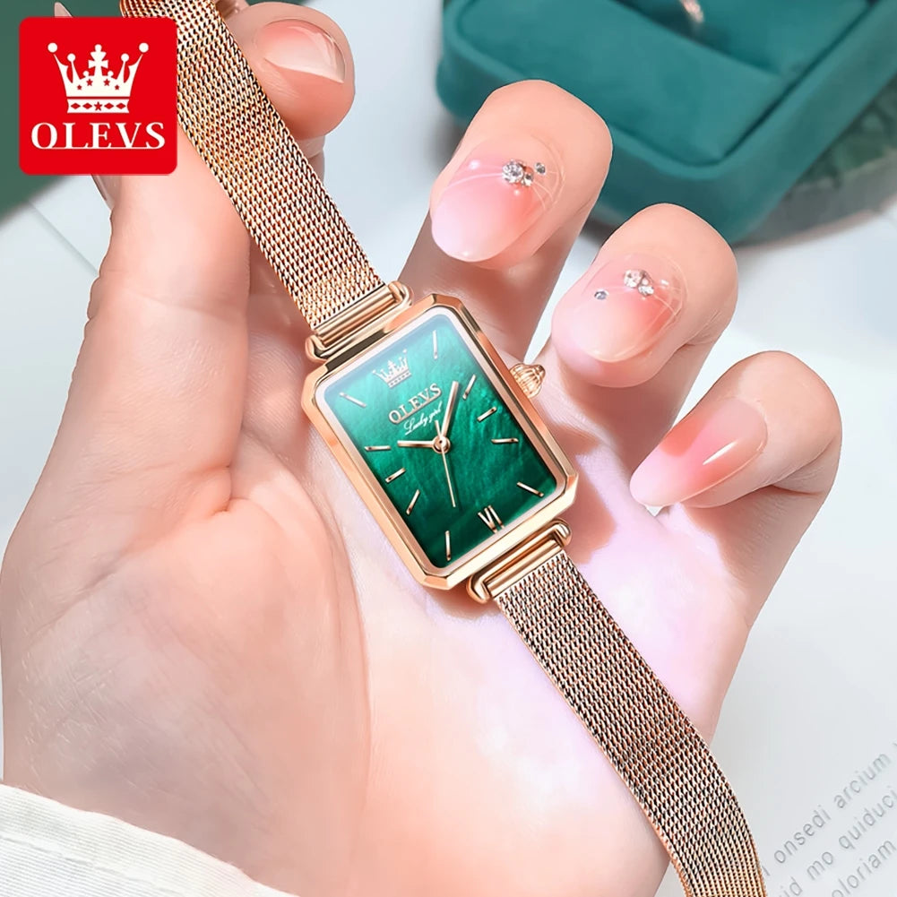 OLEVS 6624 Original Women Watch Luxury Top Green Square Waterproof Clock Fashion Elegant Brand Women Quartz Watch Reloj Mujer by Dralexda Shop