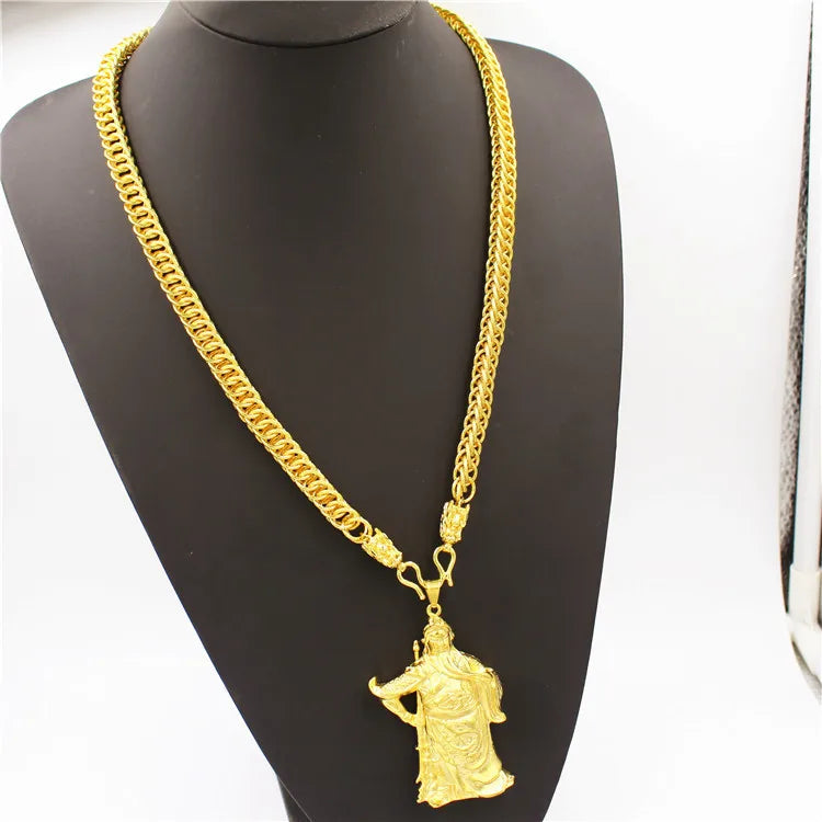 Luxury 24K 9999 Pure Gold real gold Men's Necklace Guan Gong Guanyin Faucet Pendant Necklace by Dralexda Shop