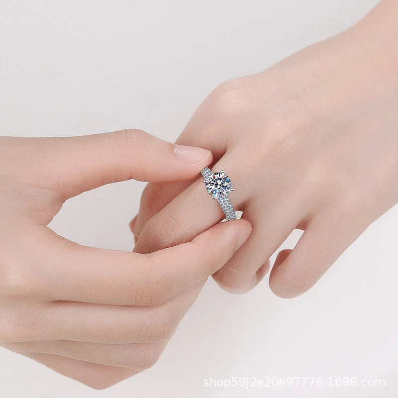 Women Four-Prong 2ct Moissanite Ring PT950 Platinum - Claws Show Stone Sparkle, 2ct Translucent, Platinum Elegance by Dralexda Shop