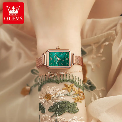 OLEVS 6624 Original Women Watch Luxury Top Green Square Waterproof Clock Fashion Elegant Brand Women Quartz Watch Reloj Mujer by Dralexda Shop