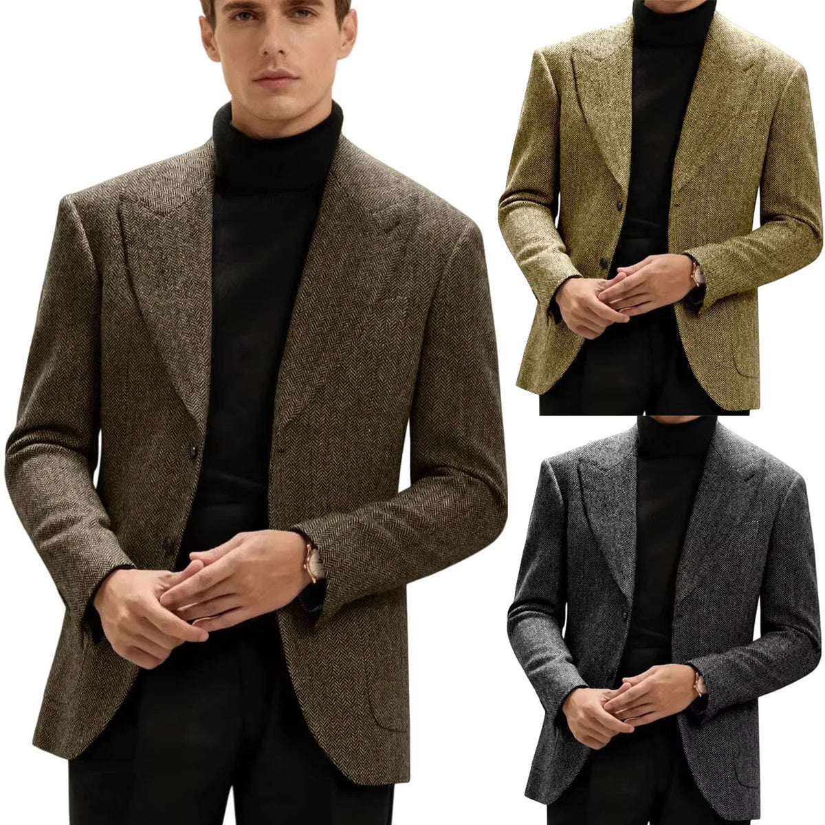 Classic Italian Men's Suit Jacket, Single Breasted, Autumn Winter Retro Warm Suit Men Herringbone Business Casual Men's Clothing by Dralexda Shop