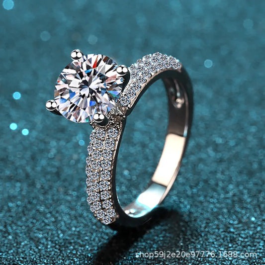 Women Four-Prong 2ct Moissanite Ring PT950 Platinum - Claws Show Stone Sparkle, 2ct Translucent, Platinum Elegance by Dralexda Shop