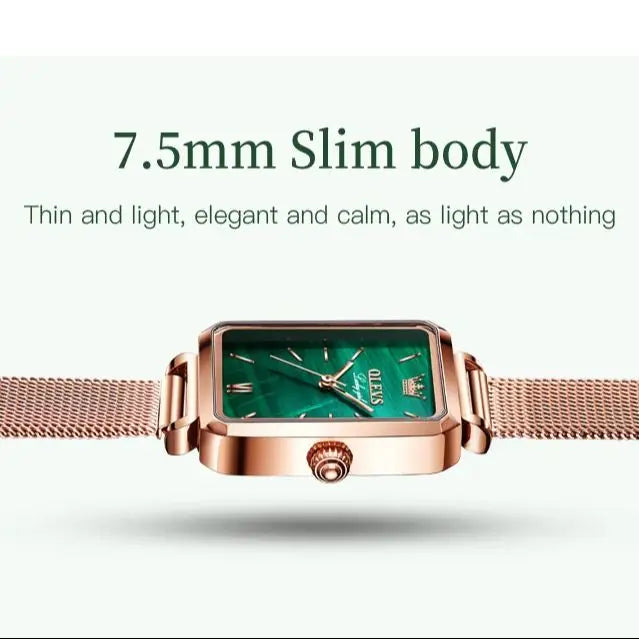 OLEVS 6624 Original Women Watch Luxury Top Green Square Waterproof Clock Fashion Elegant Brand Women Quartz Watch Reloj Mujer by Dralexda Shop