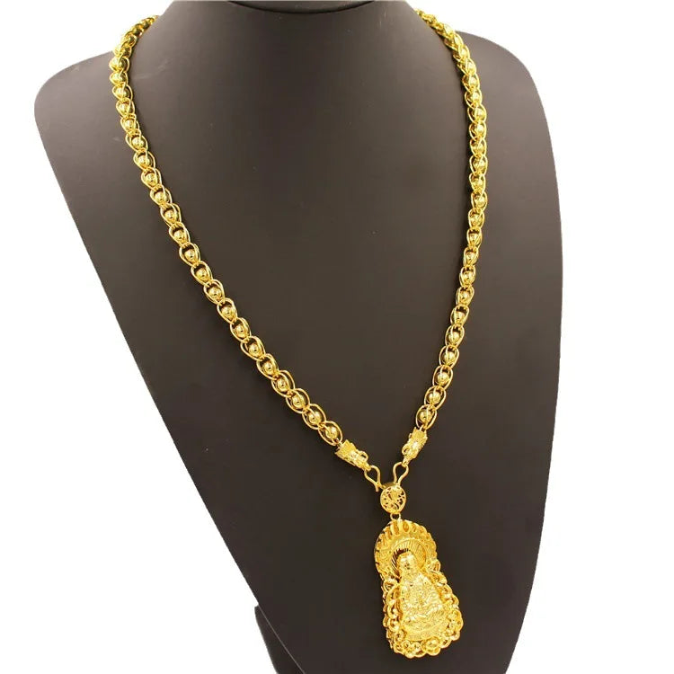 Luxury 24K 9999 Pure Gold real gold Men's Necklace Guan Gong Guanyin Faucet Pendant Necklace by Dralexda Shop