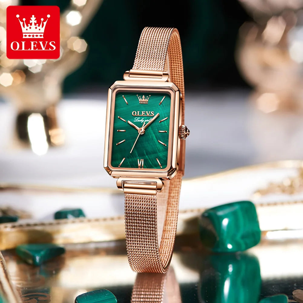 OLEVS 6624 Original Women Watch Luxury Top Green Square Waterproof Clock Fashion Elegant Brand Women Quartz Watch Reloj Mujer by Dralexda Shop