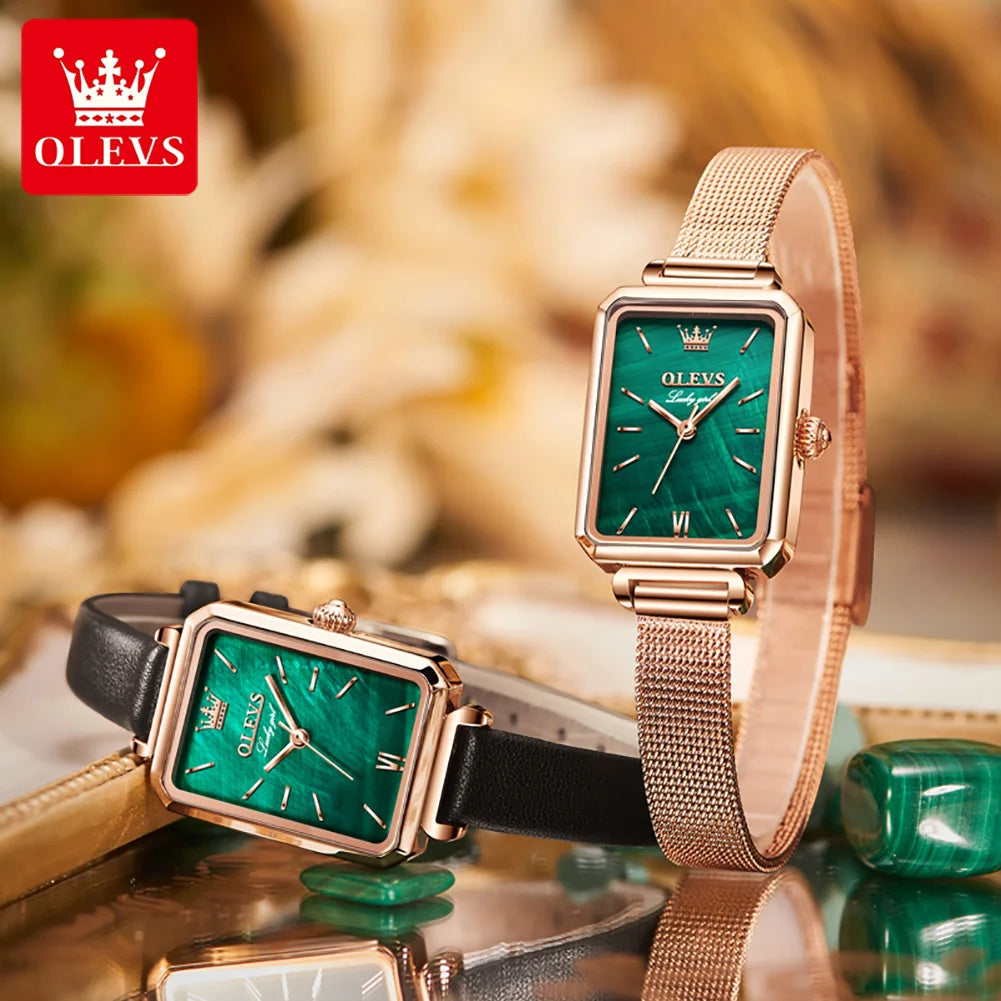 OLEVS 6624 Original Women Watch Luxury Top Green Square Waterproof Clock Fashion Elegant Brand Women Quartz Watch Reloj Mujer by Dralexda Shop