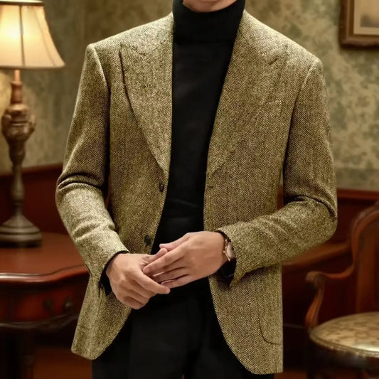 Classic Italian Men's Suit Jacket, Single Breasted, Autumn Winter Retro Warm Suit Men Herringbone Business Casual Men's Clothing by Dralexda Shop
