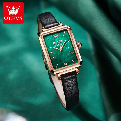 OLEVS 6624 Original Women Watch Luxury Top Green Square Waterproof Clock Fashion Elegant Brand Women Quartz Watch Reloj Mujer by Dralexda Shop