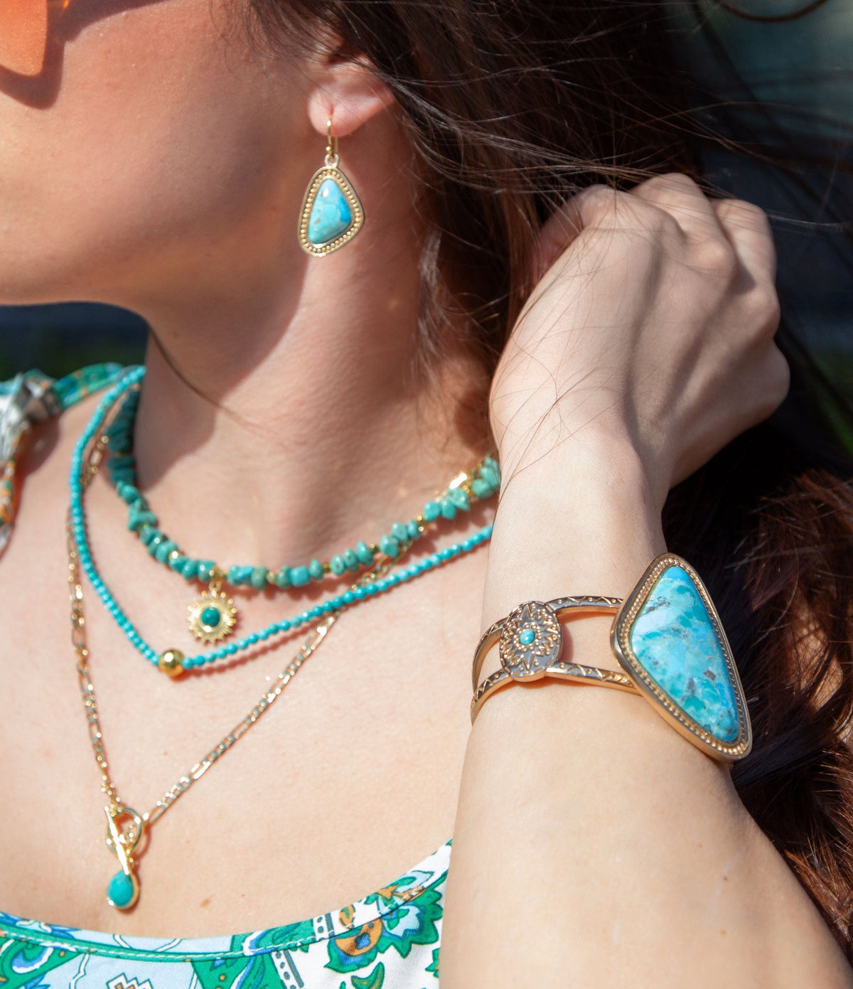 Handcrafted Genuine Blue Turquoise Golden Bronze Cuff Bracelet by Barse Jewelry